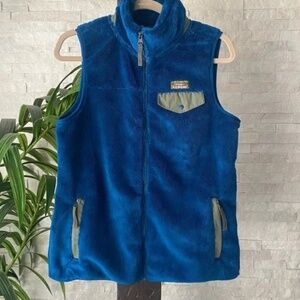 L. L. BEAN Women's L.L.Bean Hi-Pile Fleece Blue Olive Green Accent Vest